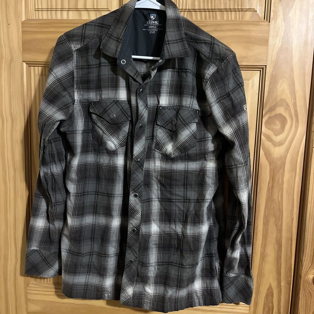 Kuhl Shirt Adult Size Small Gray Pearl Snap Flannel Lumberjack Shacket Mens